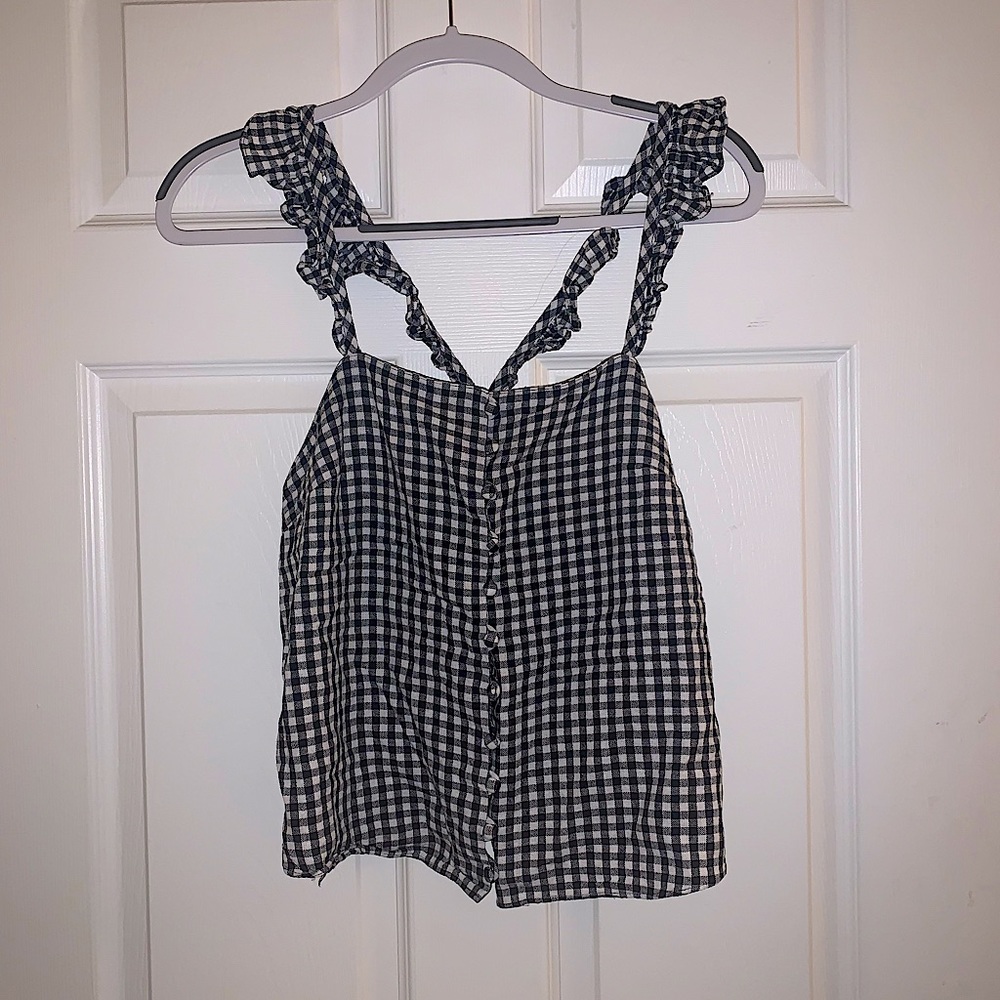 Madewell black and white linen tank plaid
